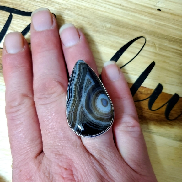New Huge Botswana Agate 925 Silver Ring. - Picture 6 of 8